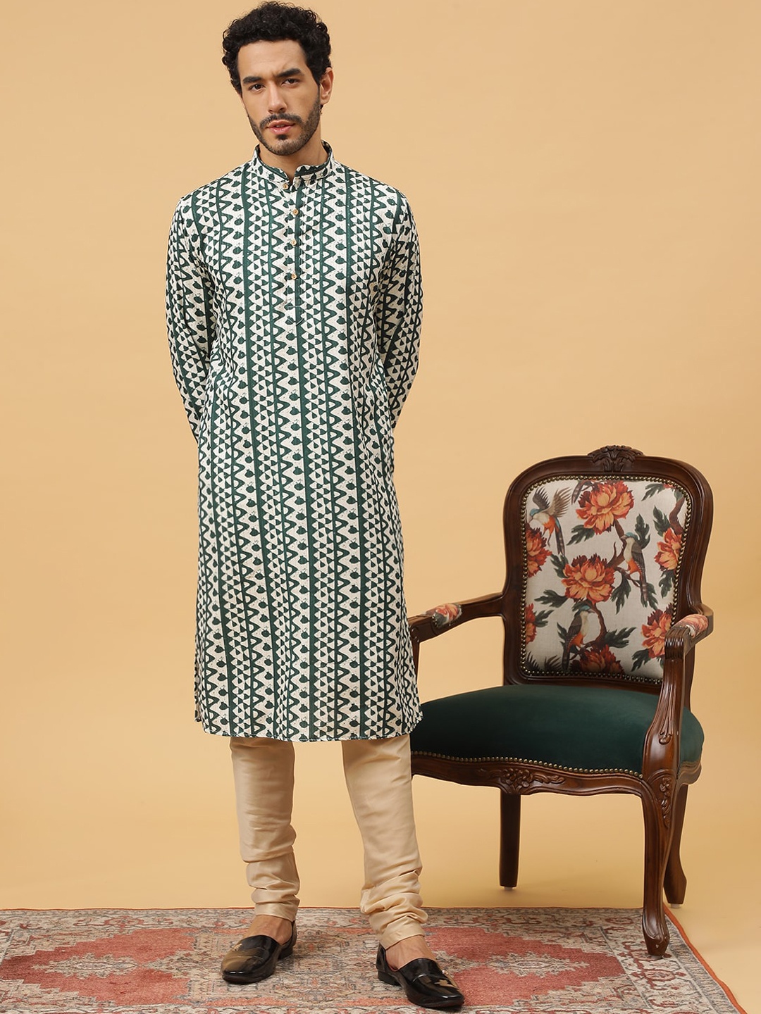 

TABARD Ethnic Motif Printed Regular Pure Cotton Kurta With Churidar, Green