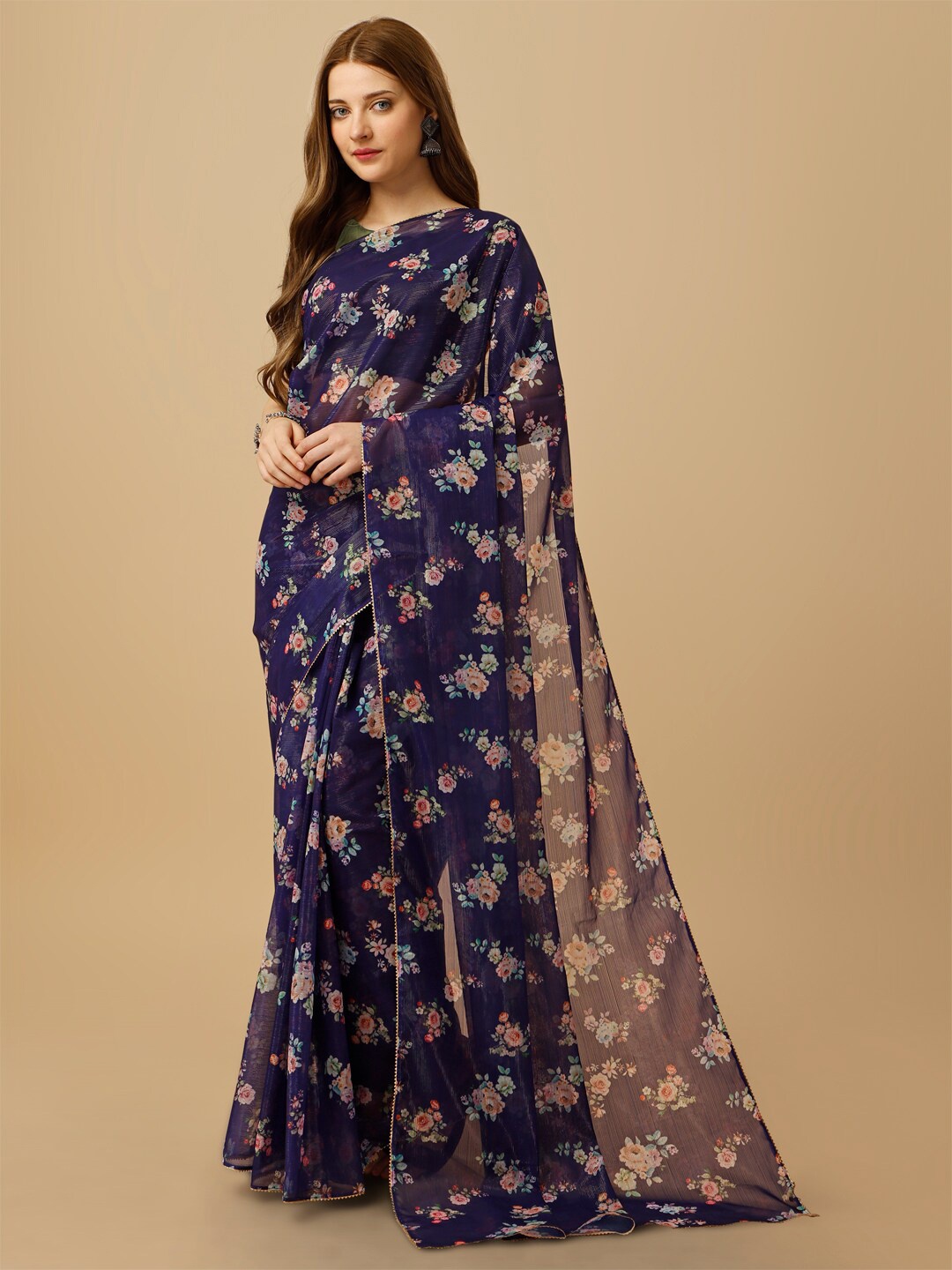 

BAPS Floral Printed Saree, Blue