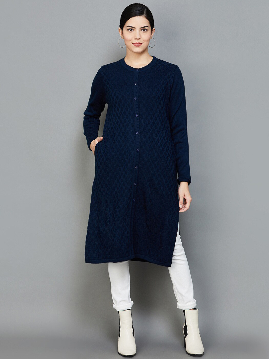 

Melange by Lifestyle Self Design Knitted Kurta, Blue