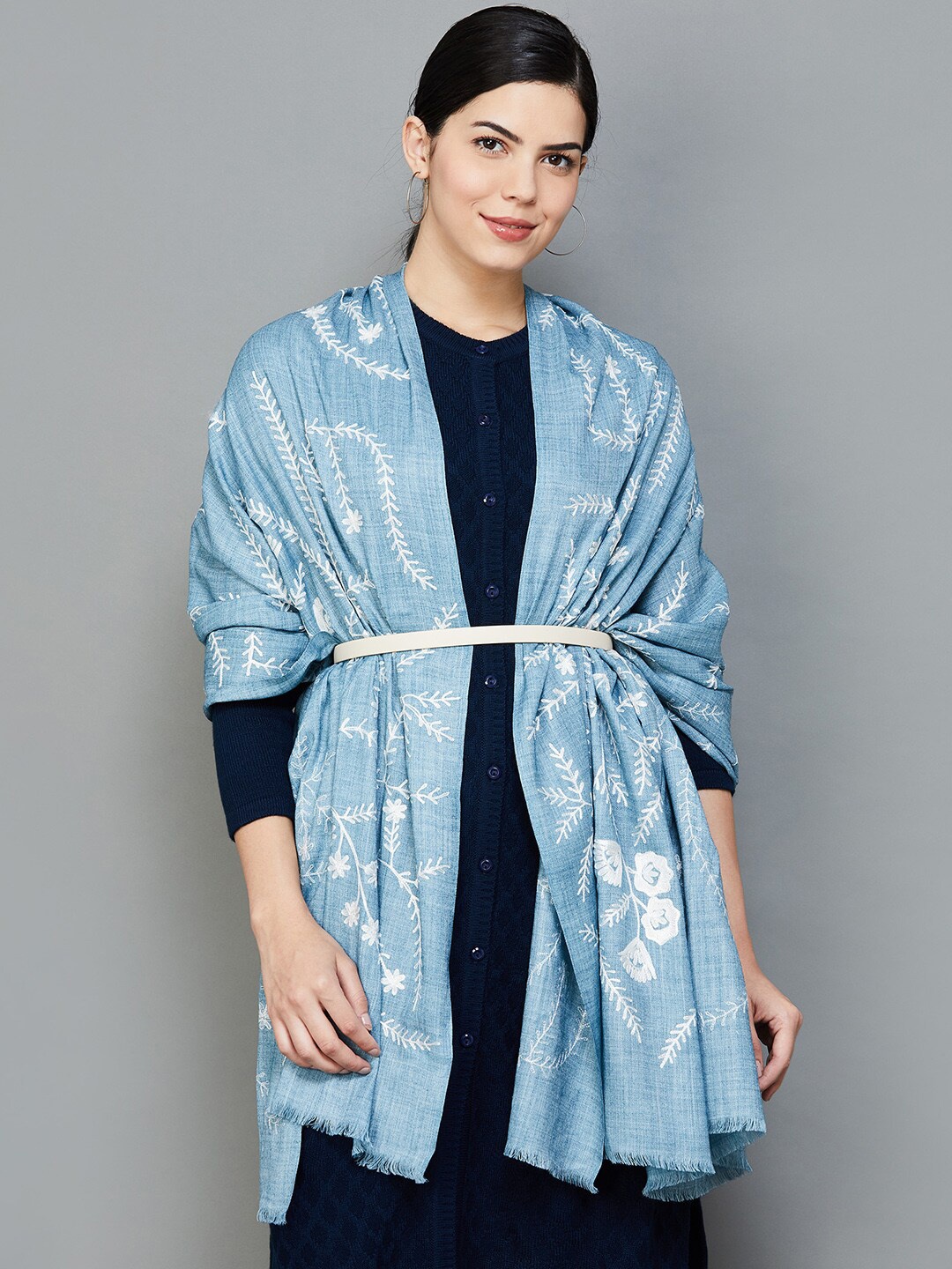 

Melange by Lifestyle Embroidered Polyester Shawl, Blue