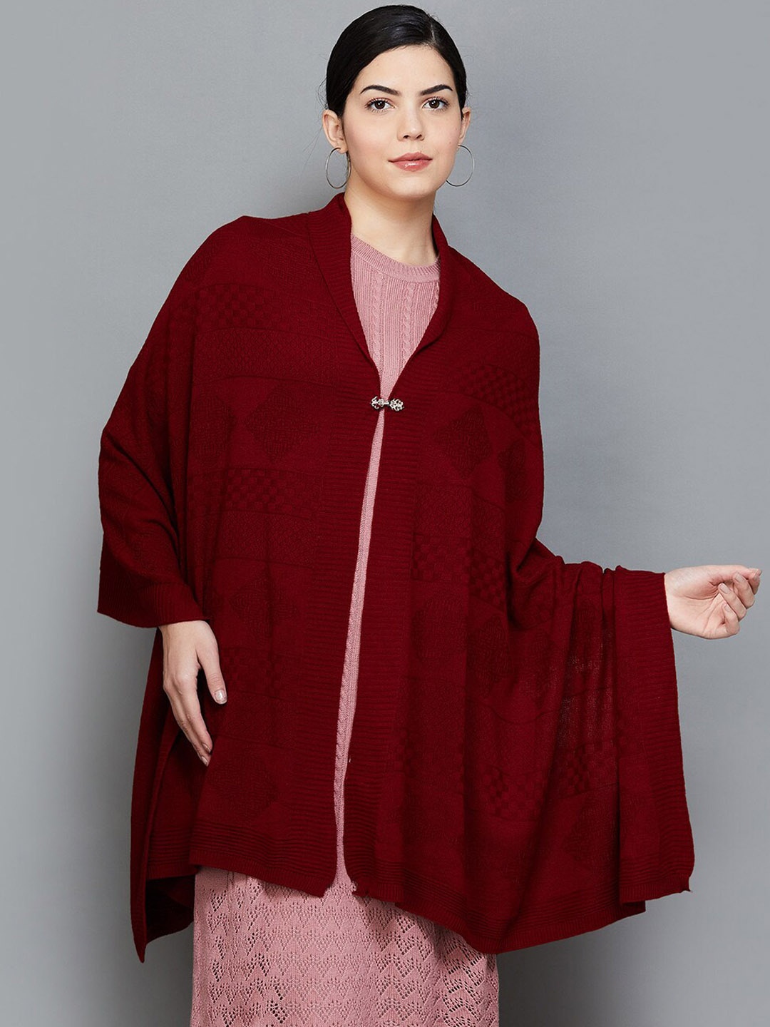 

Melange by Lifestyle Woven Design Acrylic Shawl, Maroon