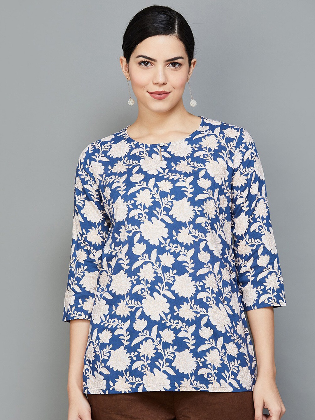

Melange by Lifestyle Floral Printed Straight Kurti, Blue