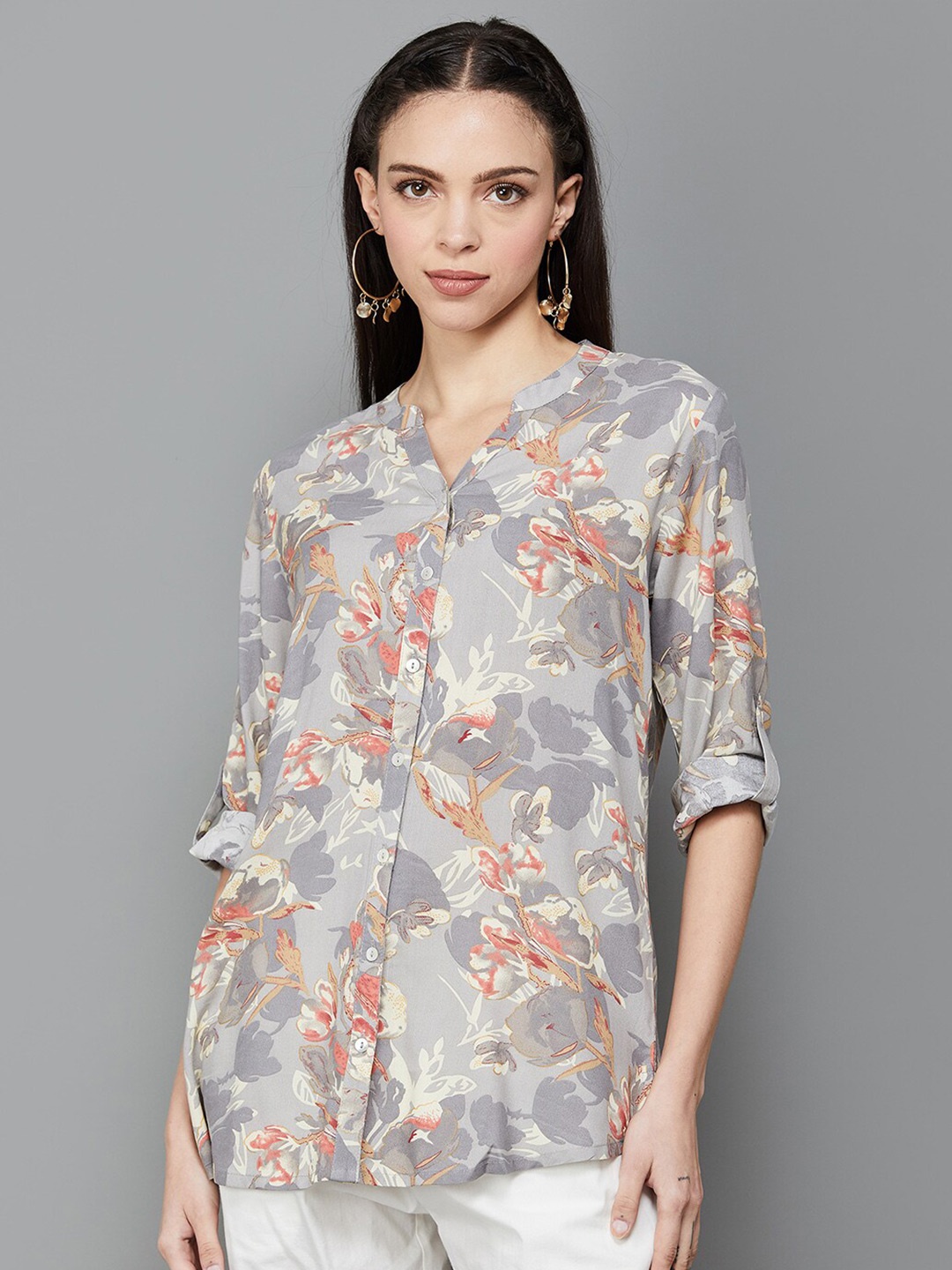 

Melange by Lifestyle Floral Printed Straight Kurti, Grey