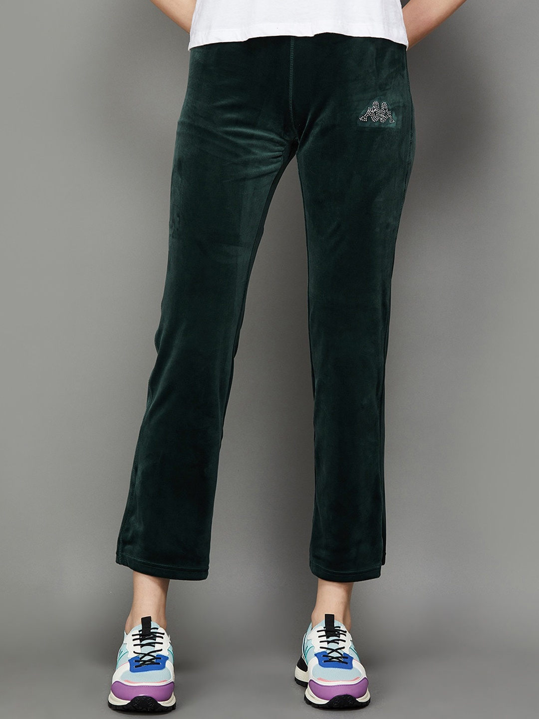 

Kappa Women Mid-Rise Flat-Front Cotton Trousers, Teal