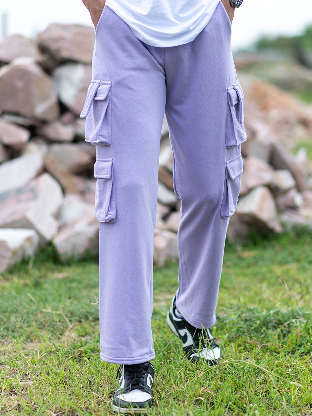 

Tistabene Men Mid-Rise Cargos Trousers, Lavender