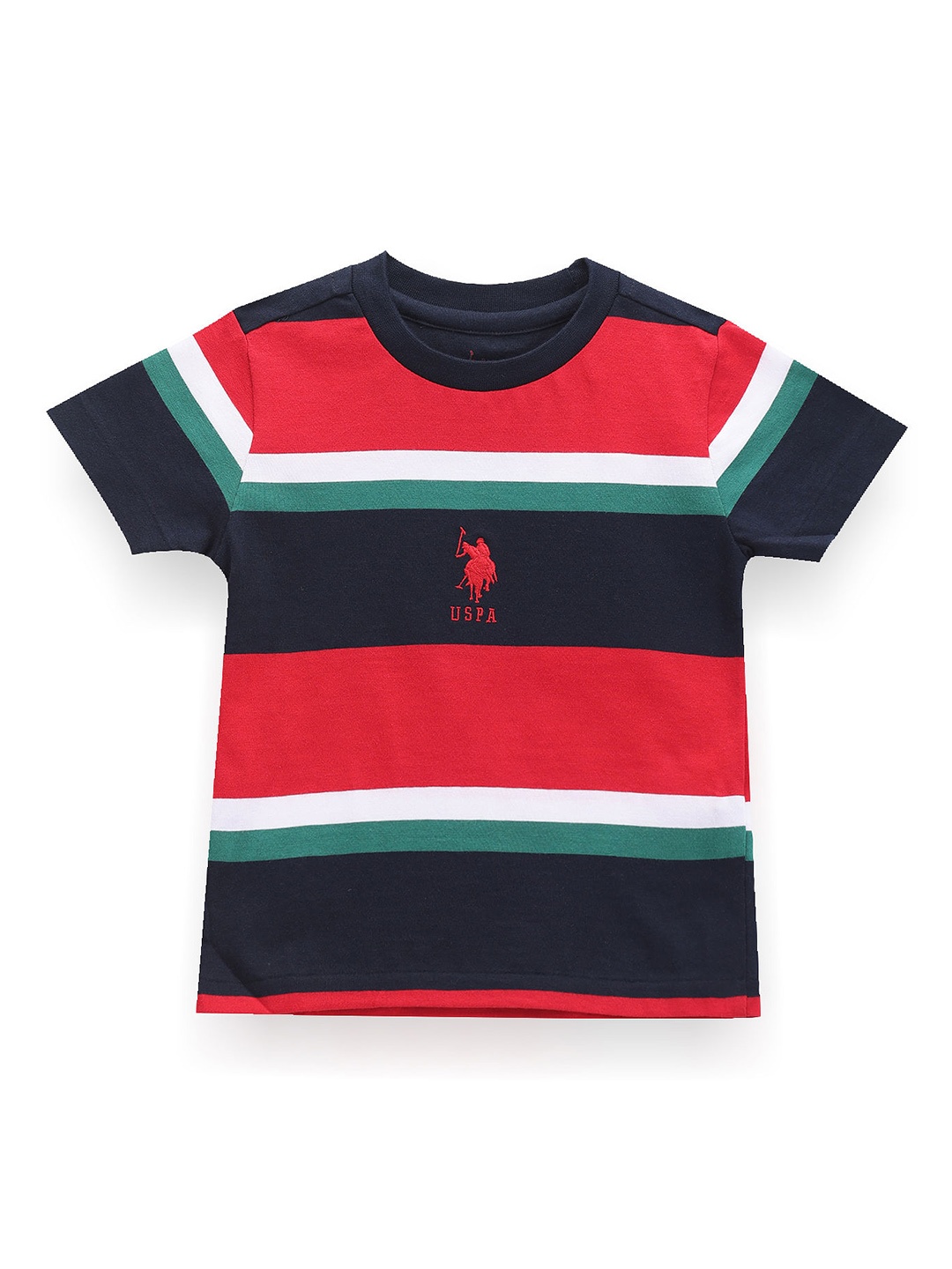 

U.S. Polo Assn. Kids Boys Horizontal Striped Regular Fit Cotton T-shirt, Blue
