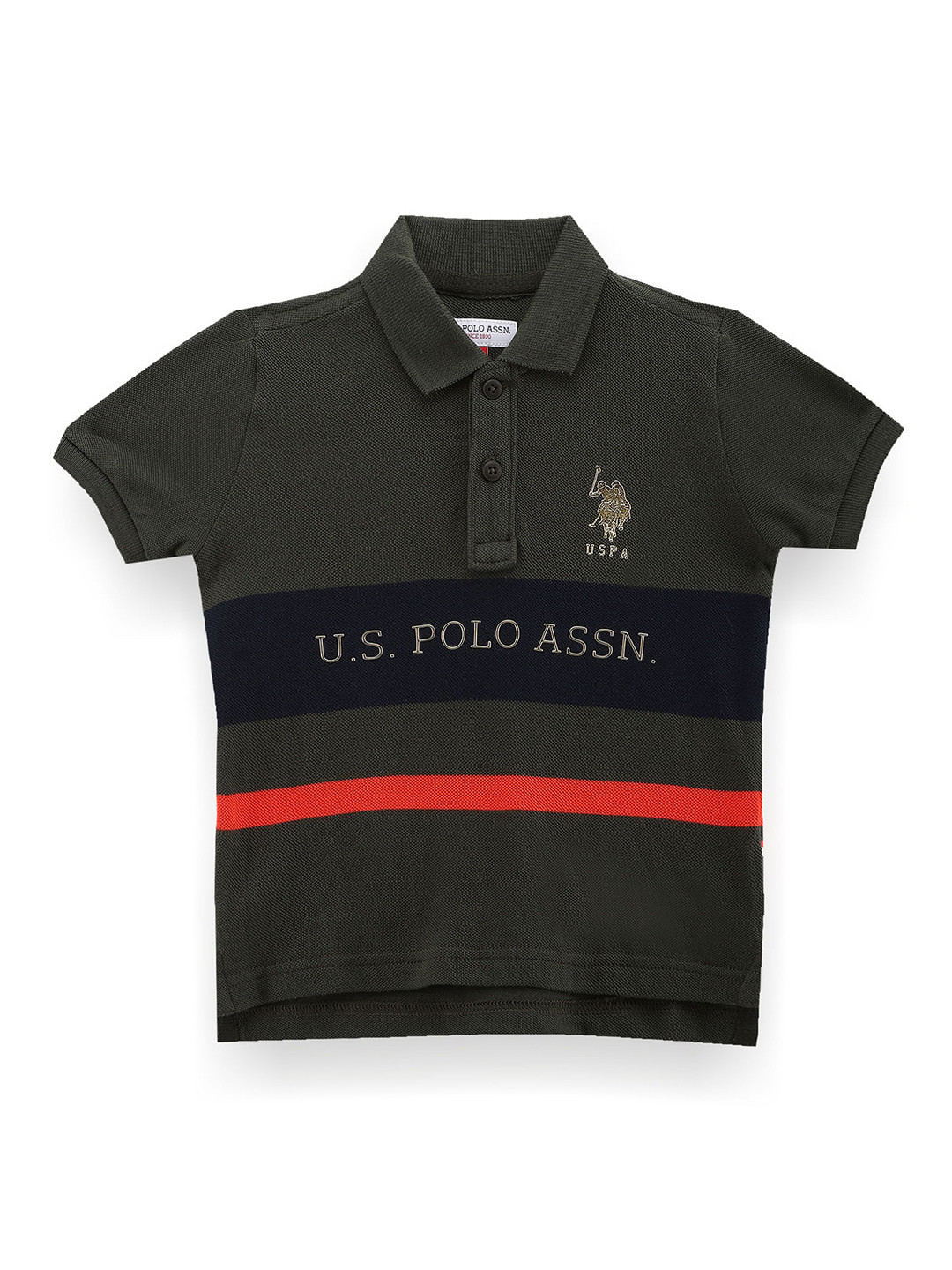

U.S. Polo Assn. Kids Boys Printed Polo Collar With Embroidered Details Cotton T-shirt, Green