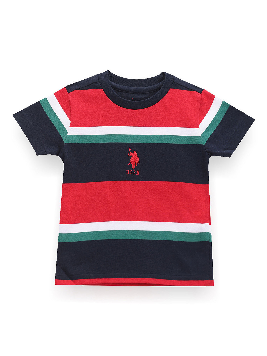 

U.S. Polo Assn. Kids Boys Horizontal Stripe Embroidered Detail Cotton T-Shirt, Blue
