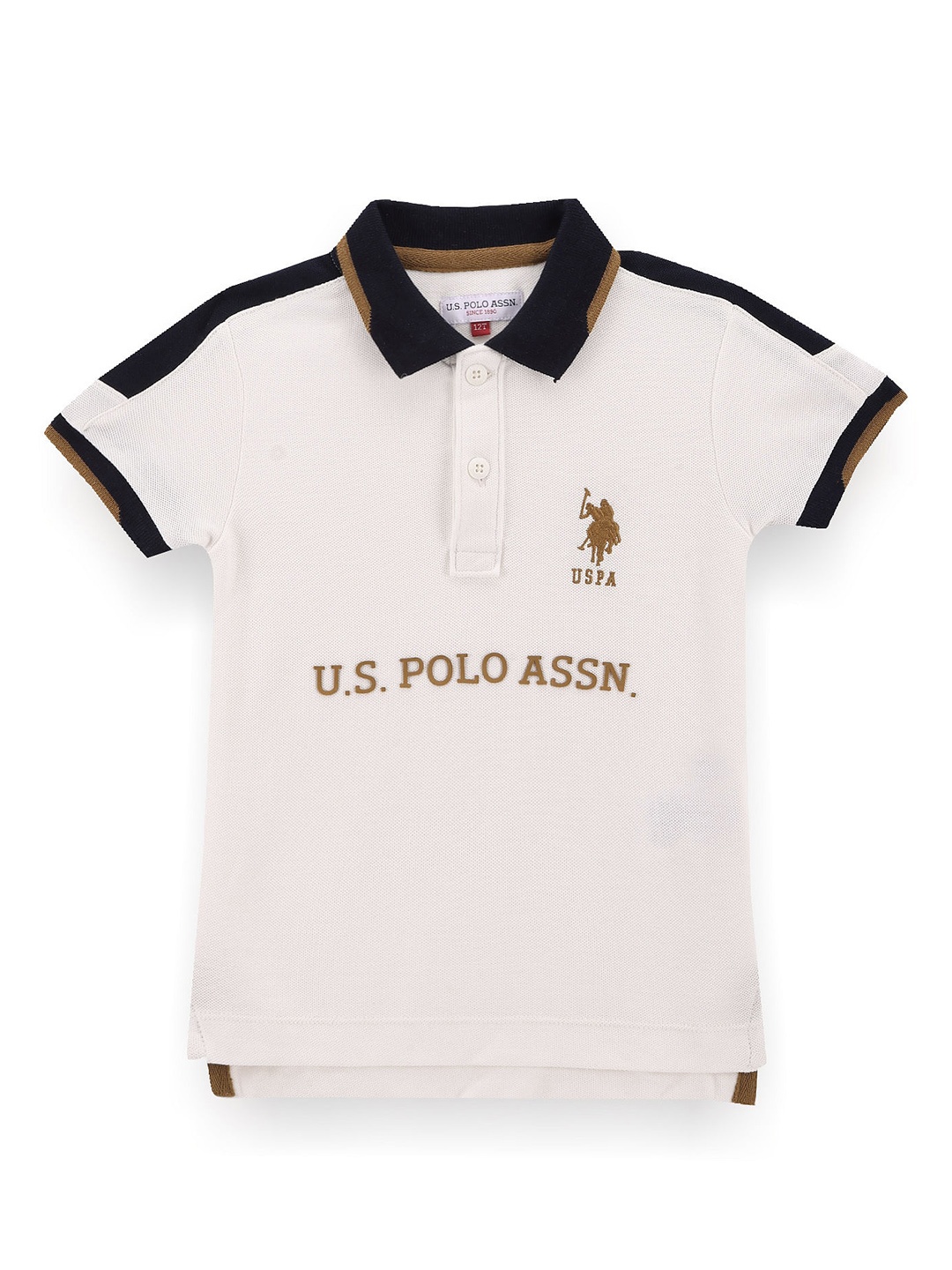 

U.S. Polo Assn. Kids Boys Typography Polo Collar Regular Fit Cotton T-shirt, Off white
