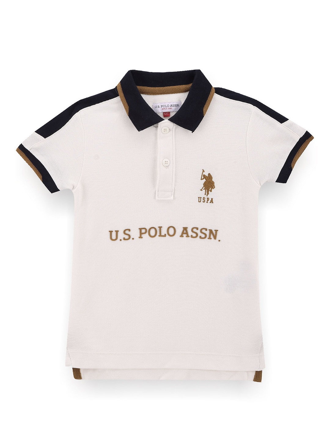 

U.S. Polo Assn. Kids Boys Typography Polo Collar Regular Fit Cotton T-shirt, Off white