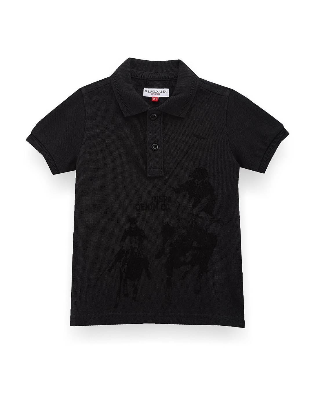 

U.S. Polo Assn. Kids Boys Graphic Printed Polo Collar Cotton T-shirt, Black