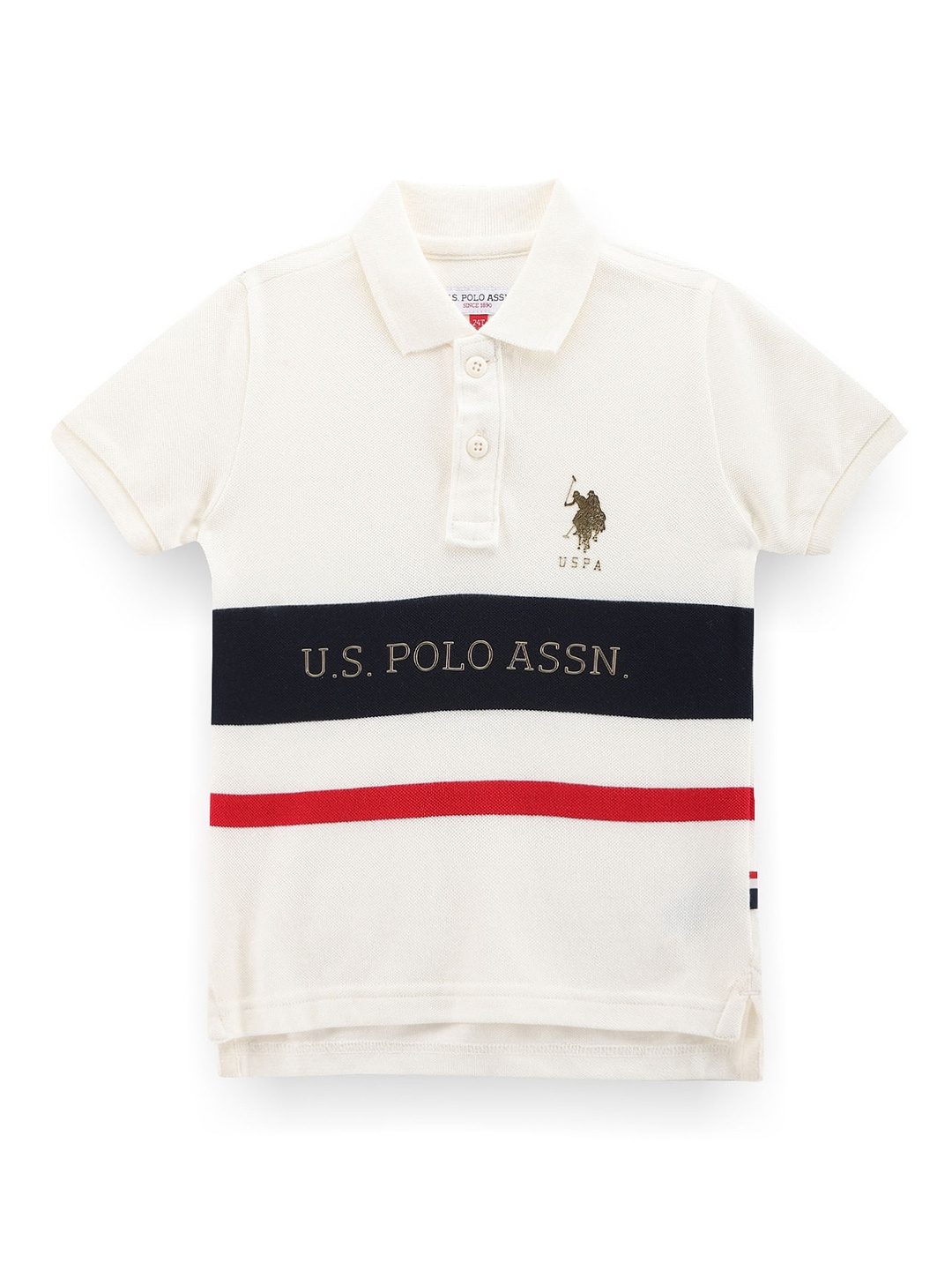 

U.S. Polo Assn. Kids Boys Striped Polo Collar Embroidered Detail Cotton T-shirt, White