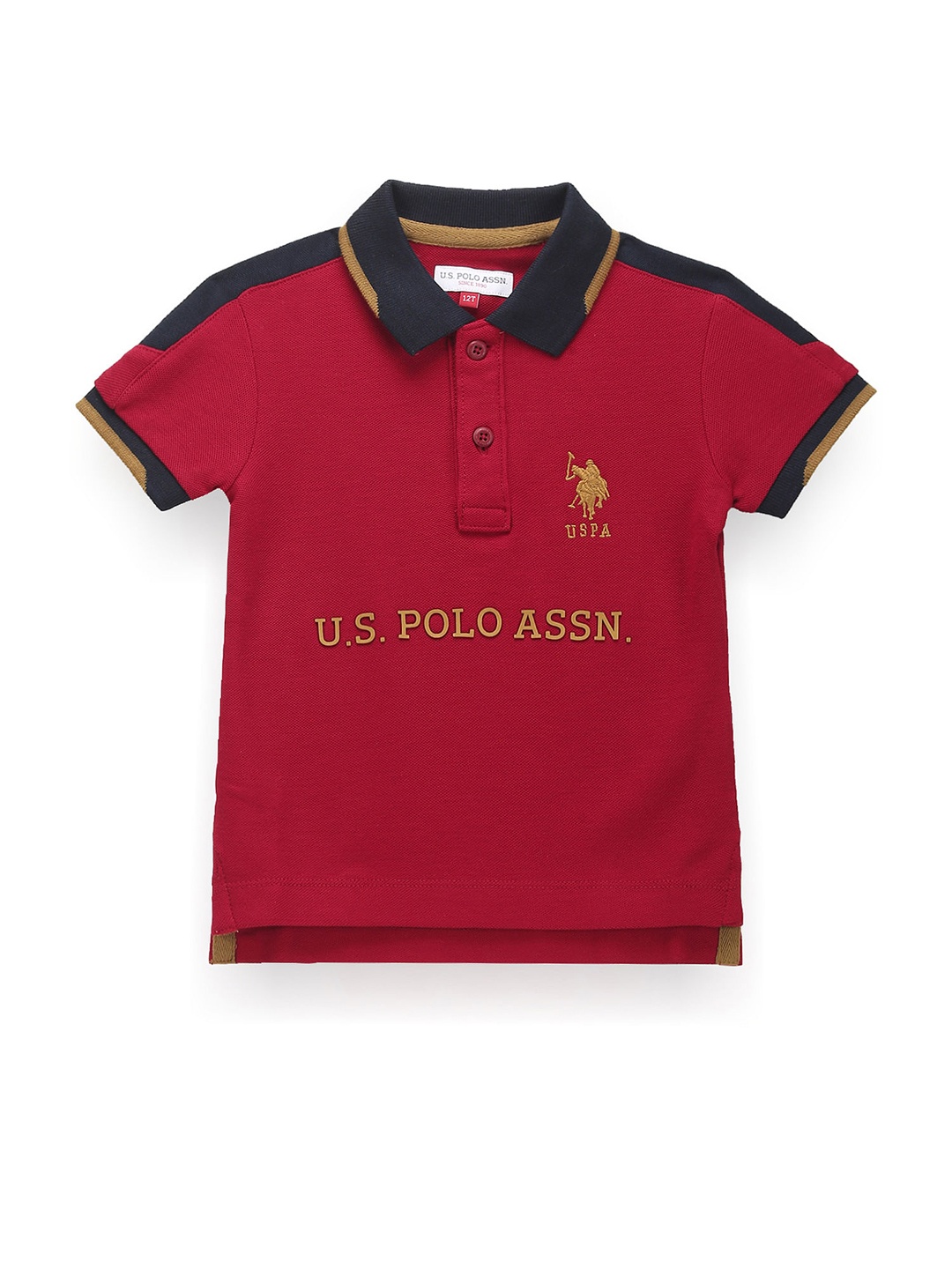 

U.S. Polo Assn. Kids Boys Typography Printed Polo Collar Cotton T-shirt, Red