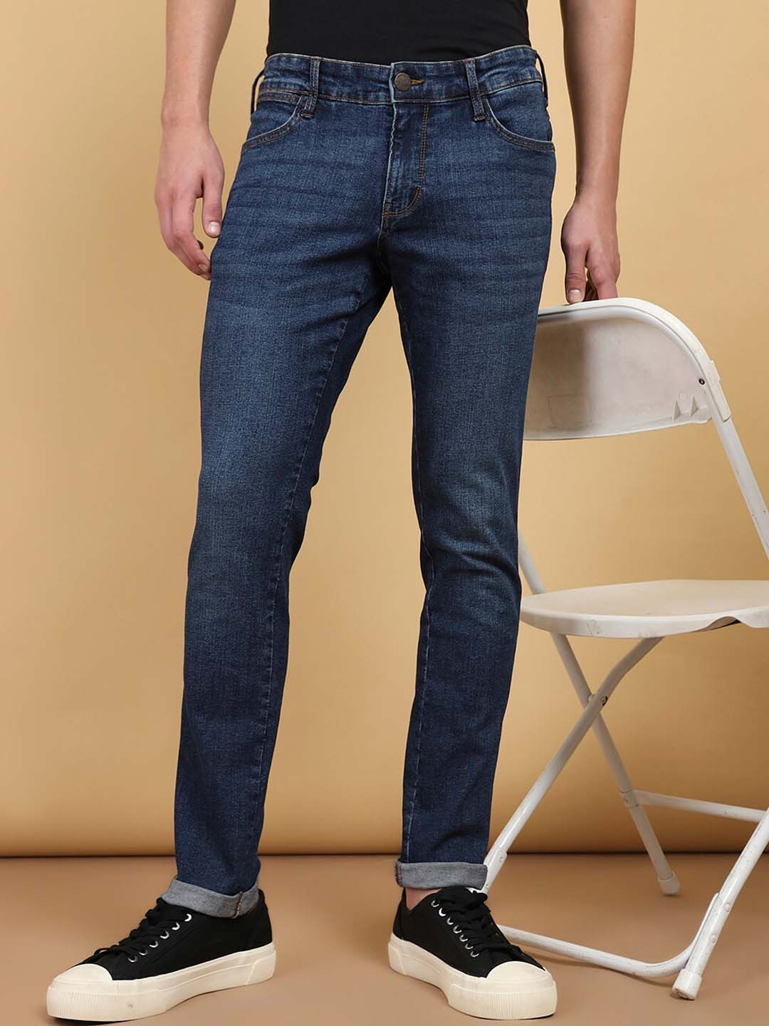 

Wrangler Men Vegas Skinny Fit Low-Rise Light Fade Cotton Clean Look Jeans, Blue