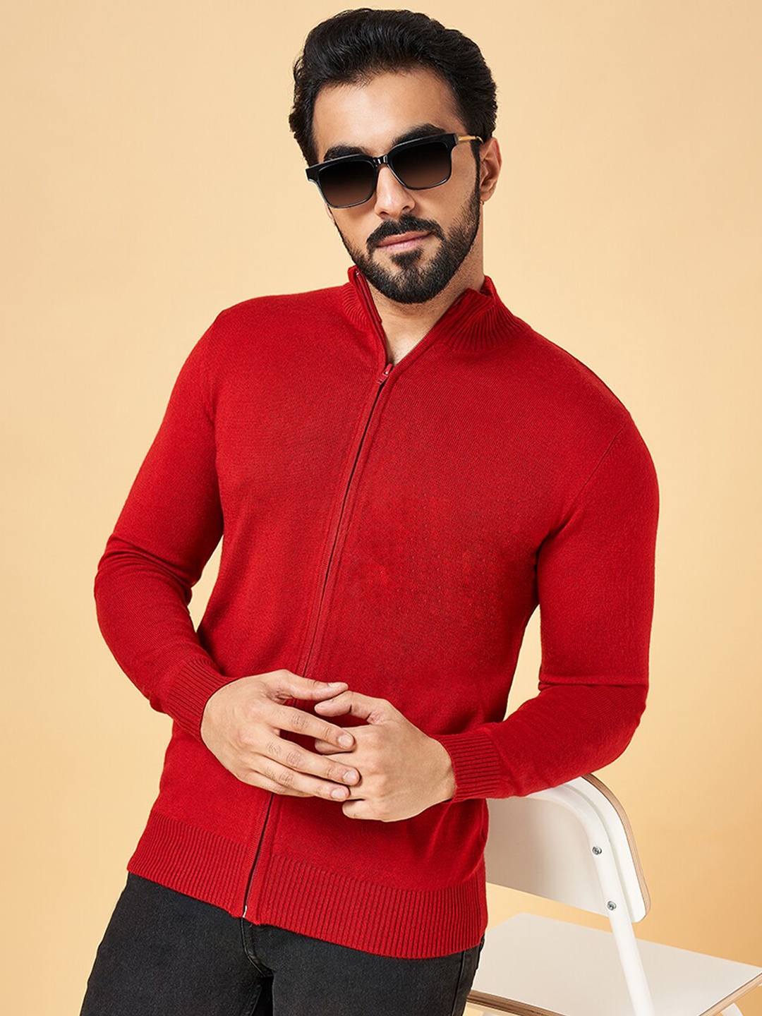

YU by Pantaloons Long Sleeves Acrylic Cardigan, Red
