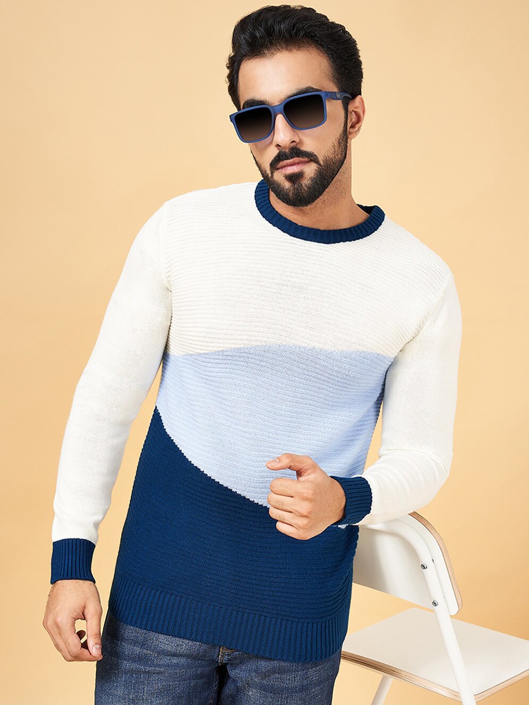 

YU by Pantaloons Colourblocked Acrylic Pullover, White