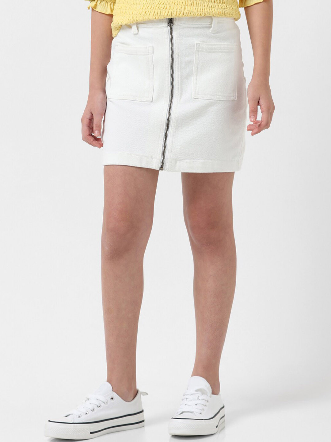 

Vero Moda Cotton Denim Straight Mini Skirt, White