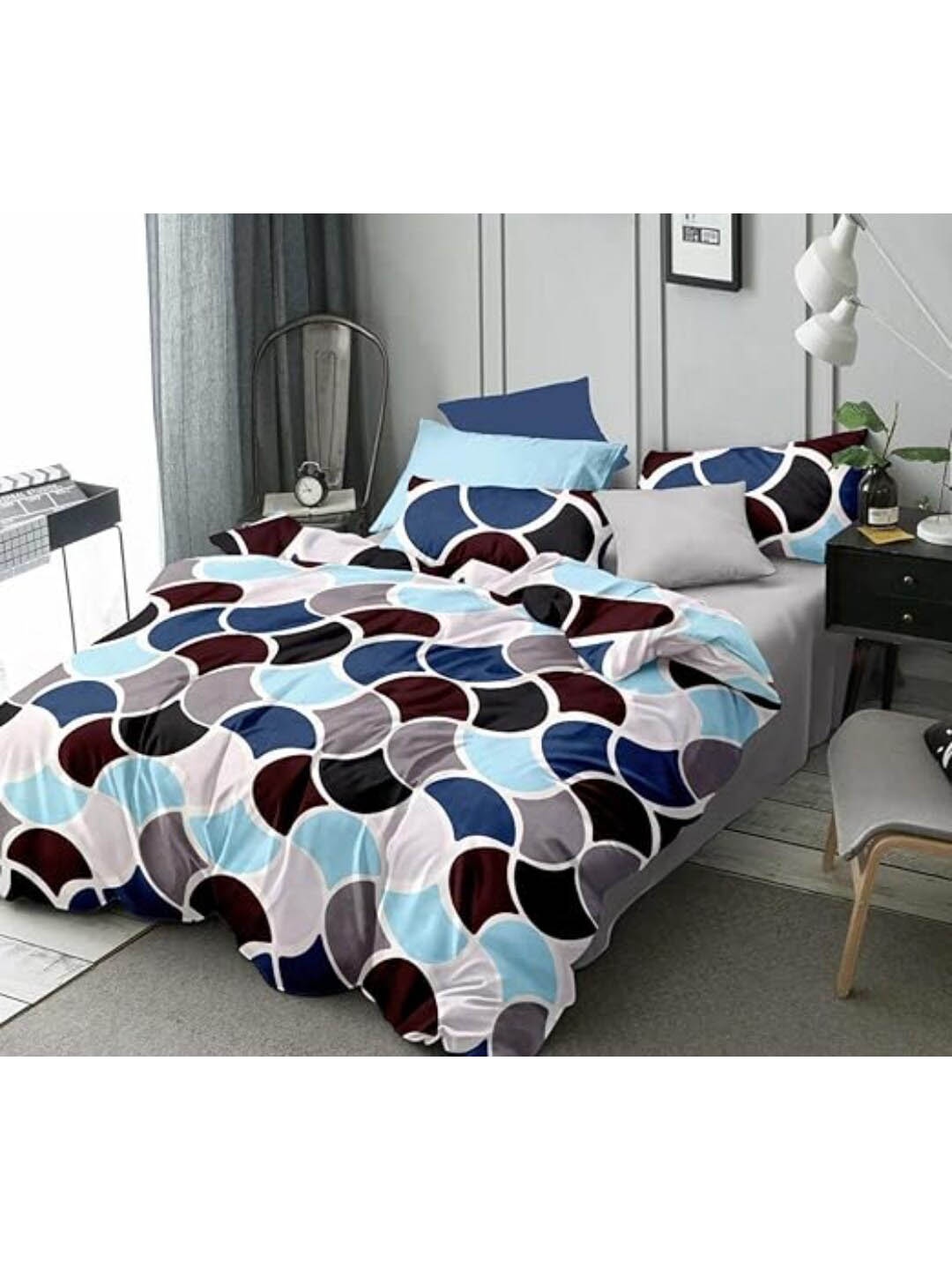 

INDHOME LIFE Navy Blue Geometric Cotton 210 TC Fitted Queen Bedsheet & 2 Pillow Covers