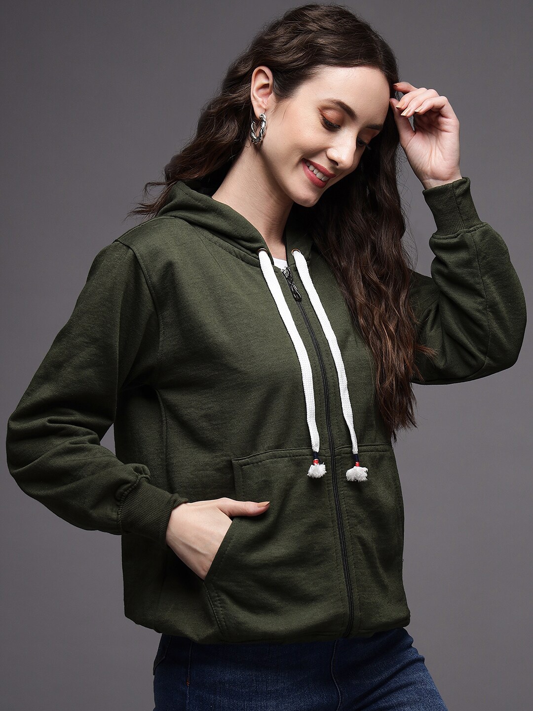 

eWools Hooded Front-Open Sweatshirt, Green
