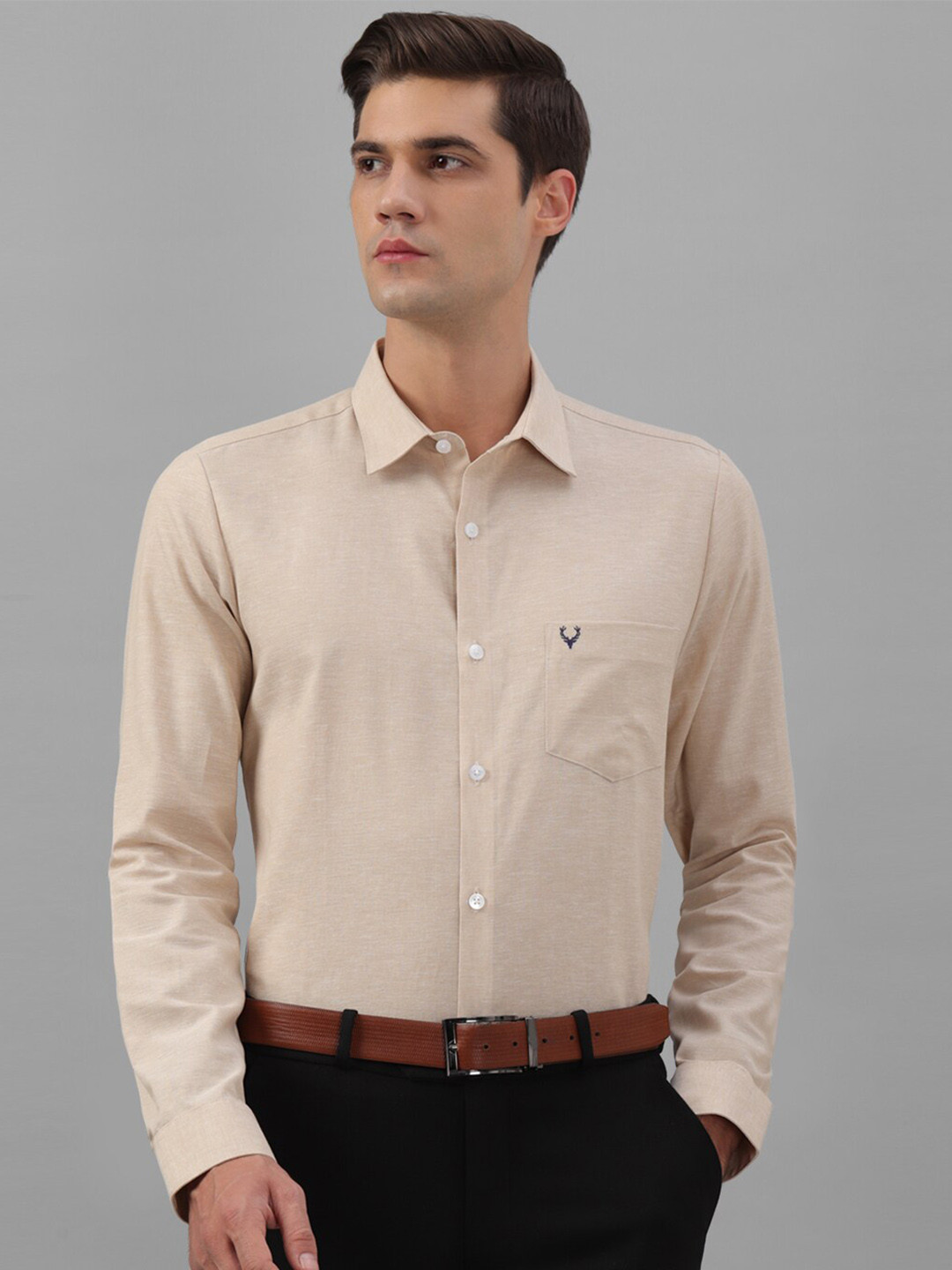 

Allen Solly Slim Fit Linen Cotton Formal Shirt, Beige