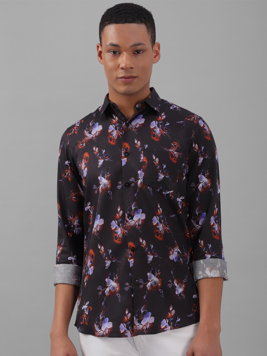 

Allen Solly Slim Fit Floral Printed Pure Cotton Casual Shirt, Black