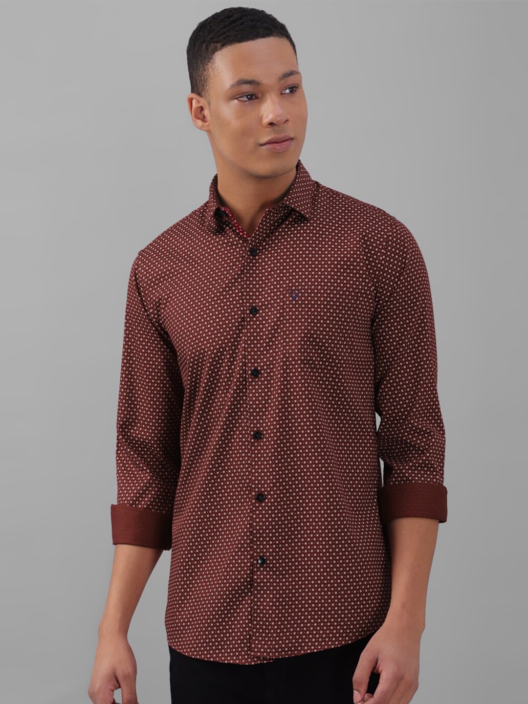 

Allen Solly Slim Fit Micro Ditsy Printed Pure Cotton Casual Shirt, Maroon