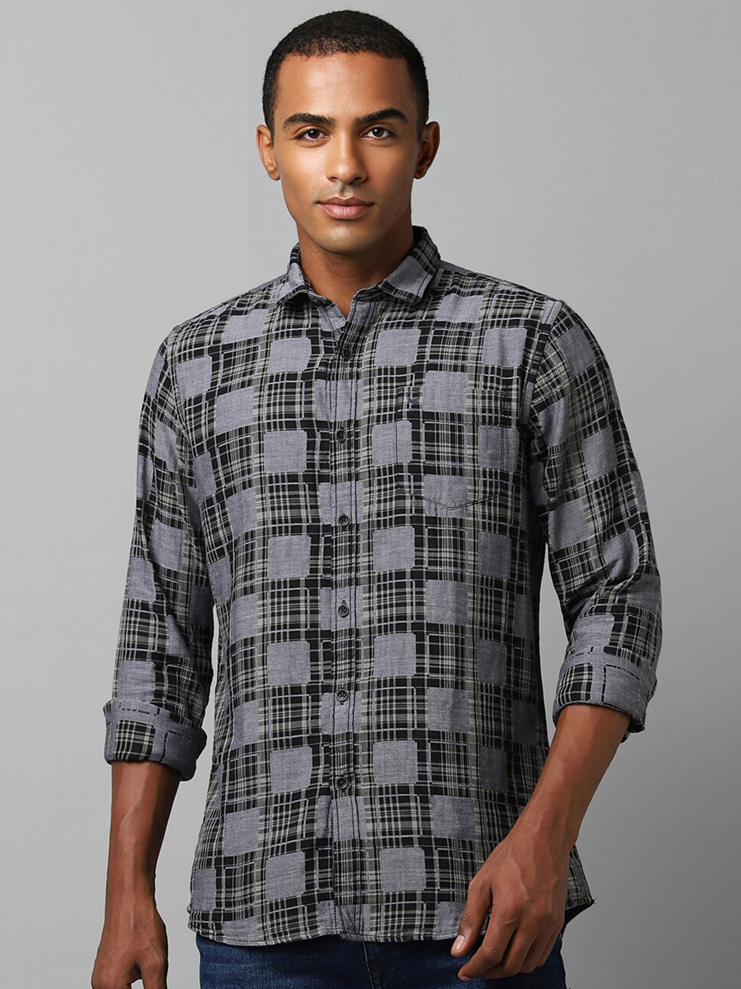 

Allen Solly Geometric Printed Spread Collar Pure Cotton Casual Shirt, Grey