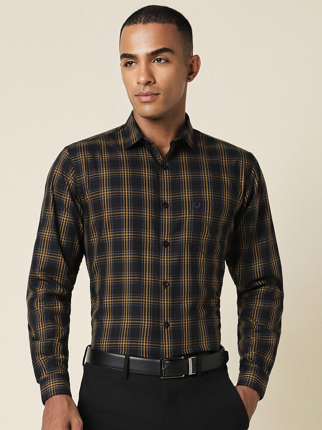 

Allen Solly Slim Fit Checked Pure Cotton Formal Shirt, Black