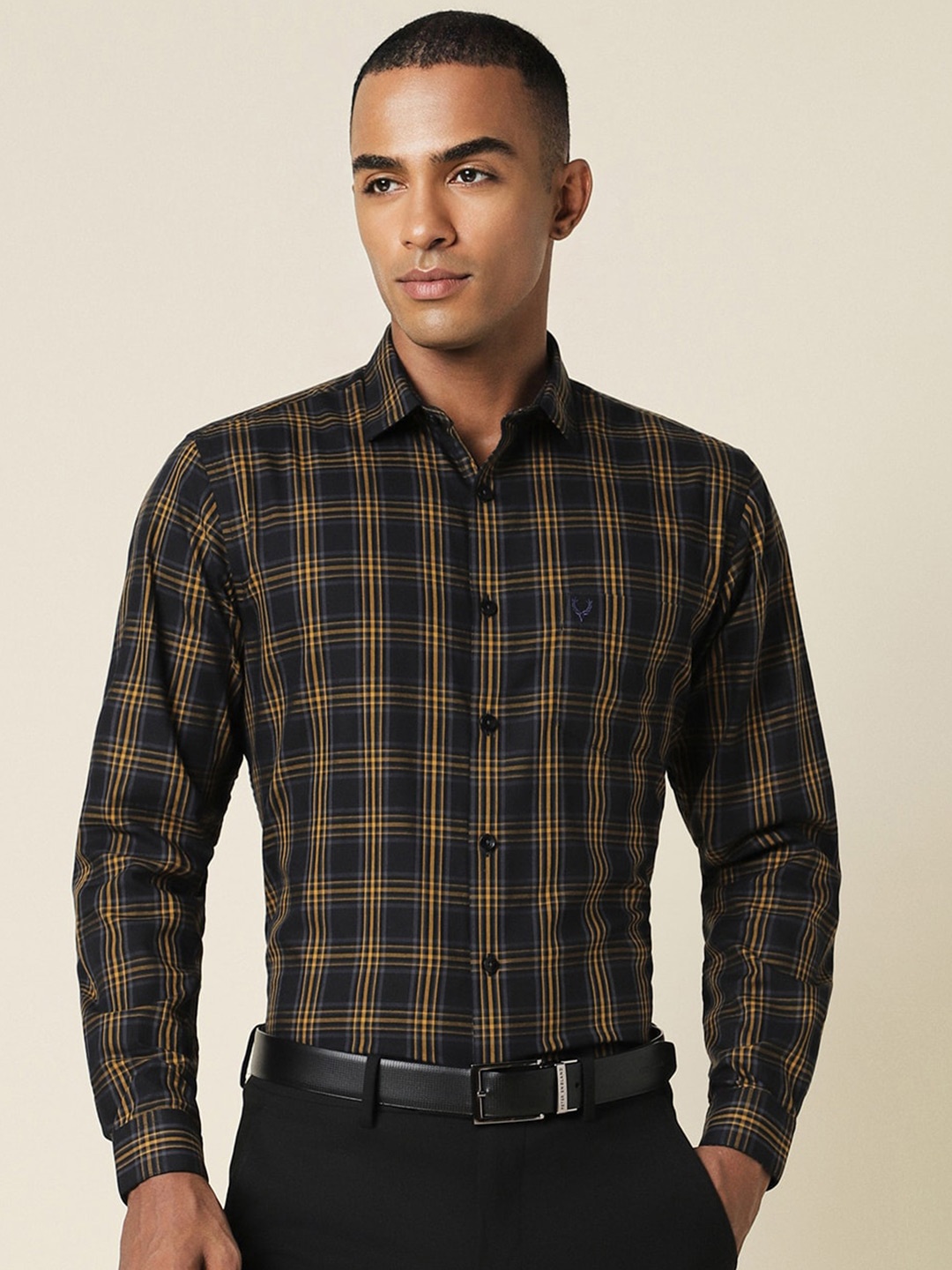 

Allen Solly Slim Fit Tartan Checked Pure Cotton Formal Shirt, Black