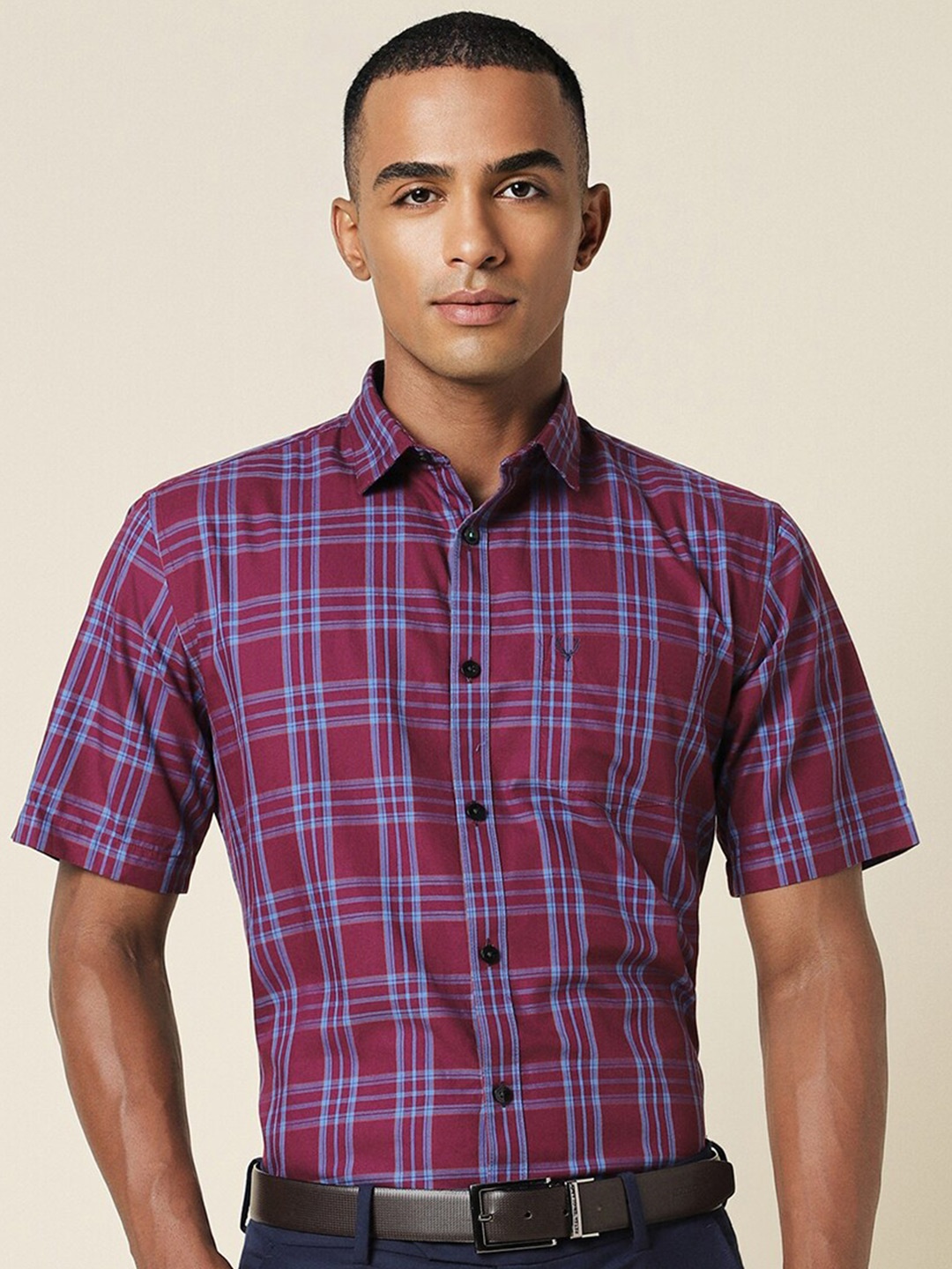 

Allen Solly Slim Fit Tartan Checked Pure Cotton Formal Shirt, Maroon