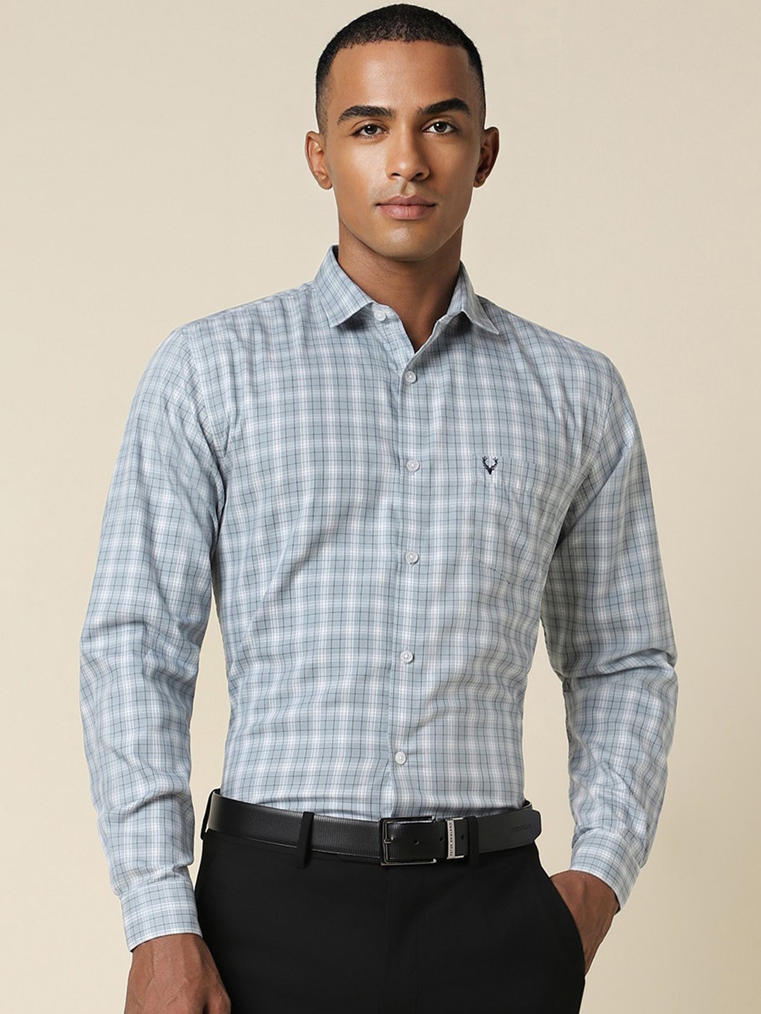 

Allen Solly Slim Fit Checked Pure Cotton Formal Shirt, Blue