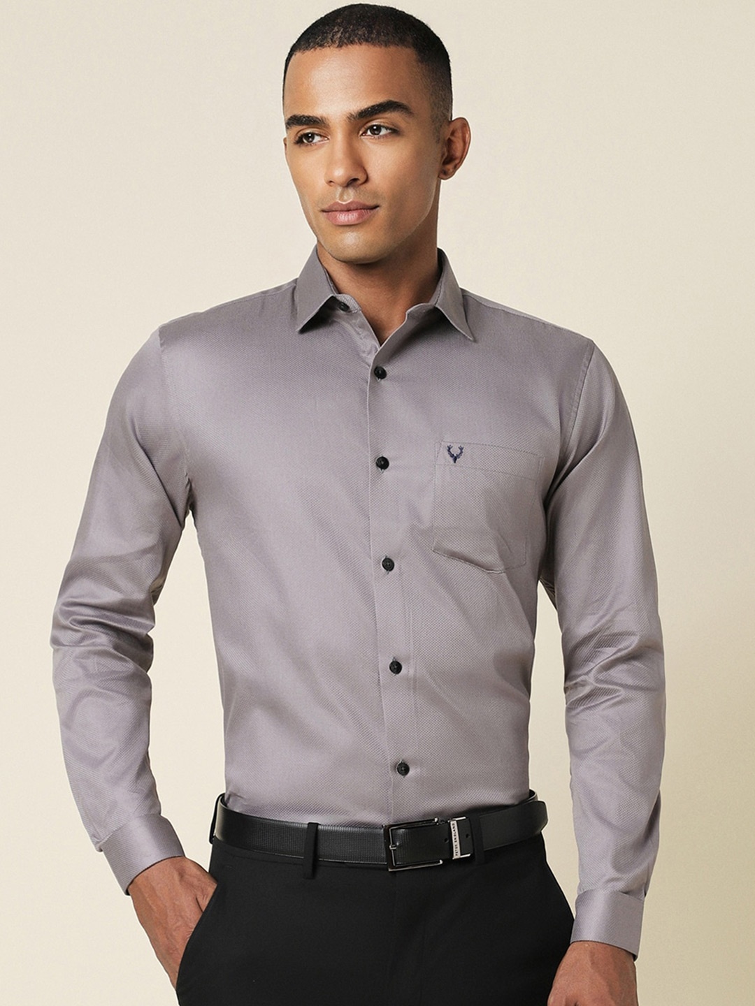 

Allen Solly Slim Fit Textured Pure Cotton Formal Shirt, Grey