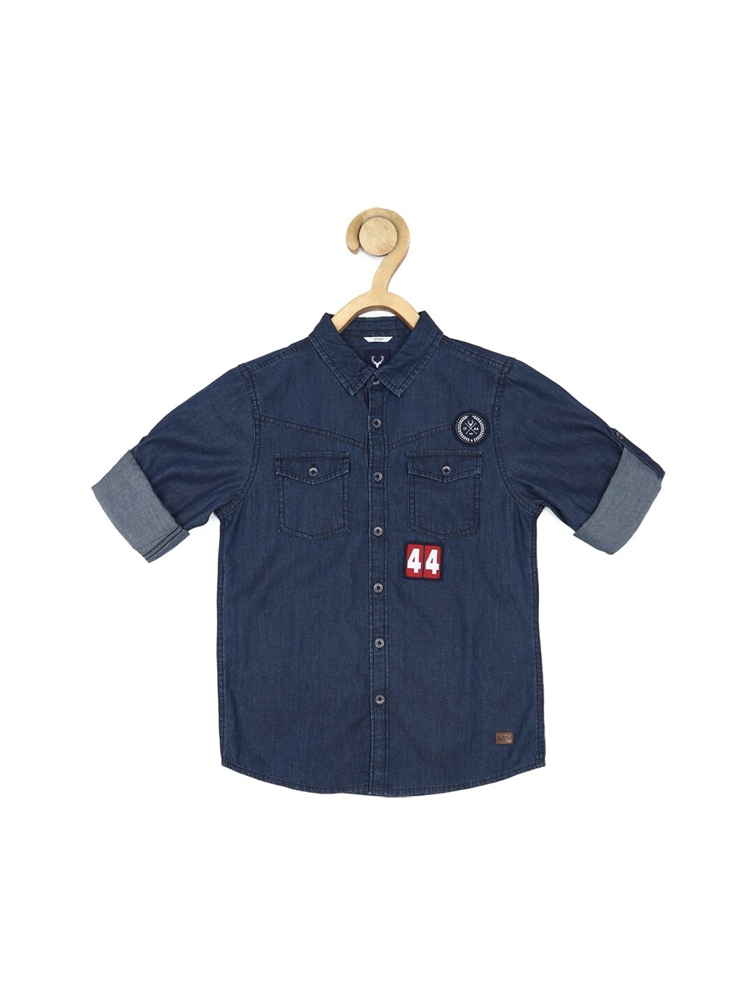 

Allen Solly Junior Boys Slim Fit Spread Collar Roll-Up Sleeves Cotton Casual Shirt, Navy blue