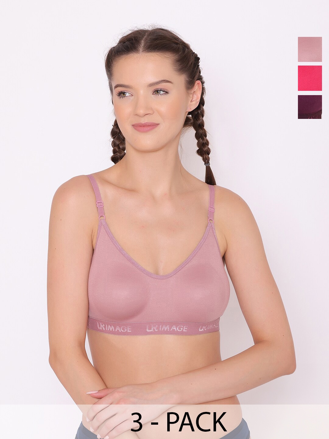 

ABELINO Pack of 3 Cotton Beginners Bra, Magenta