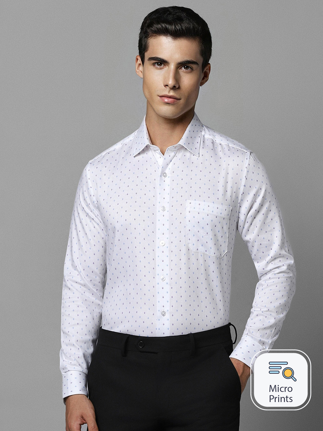 

Louis Philippe Slim Fit Micro Ditsy Printed Pure Cotton Formal Shirt, White