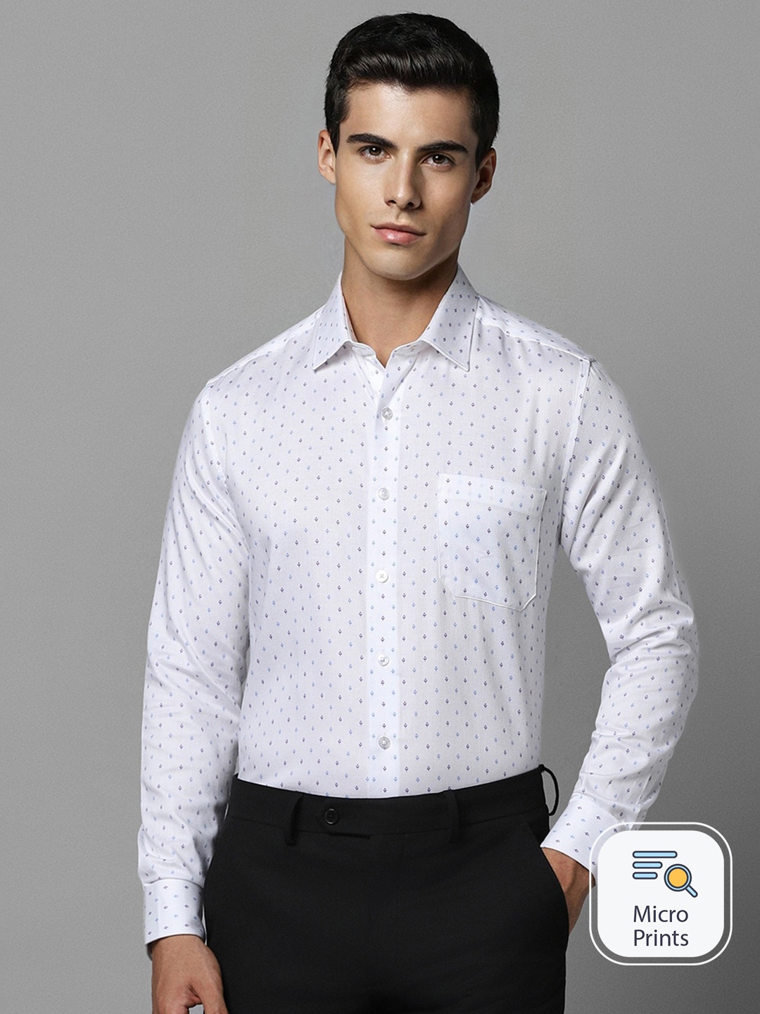 

Louis Philippe Slim Fit Micro Ditsy Printed Pure Cotton Formal Shirt, White