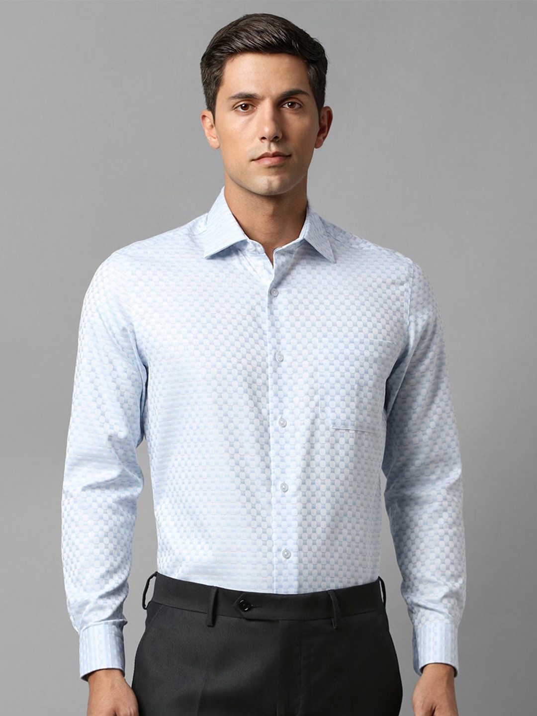 

Louis Philippe Checked Pure Cotton Formal Shirt, Blue