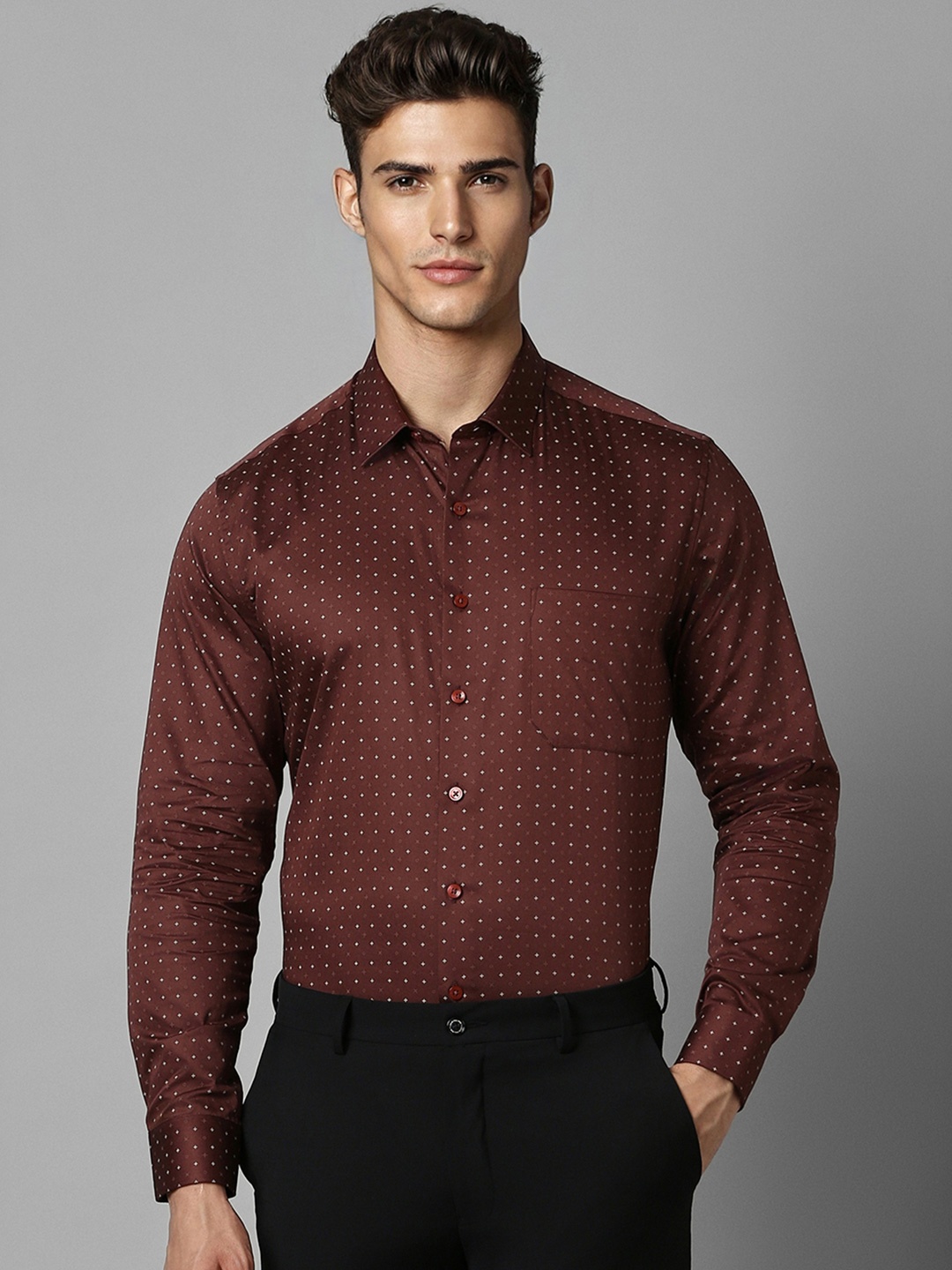 

Louis Philippe Men Maroon Slim Fit Opaque Printed Formal Shirt