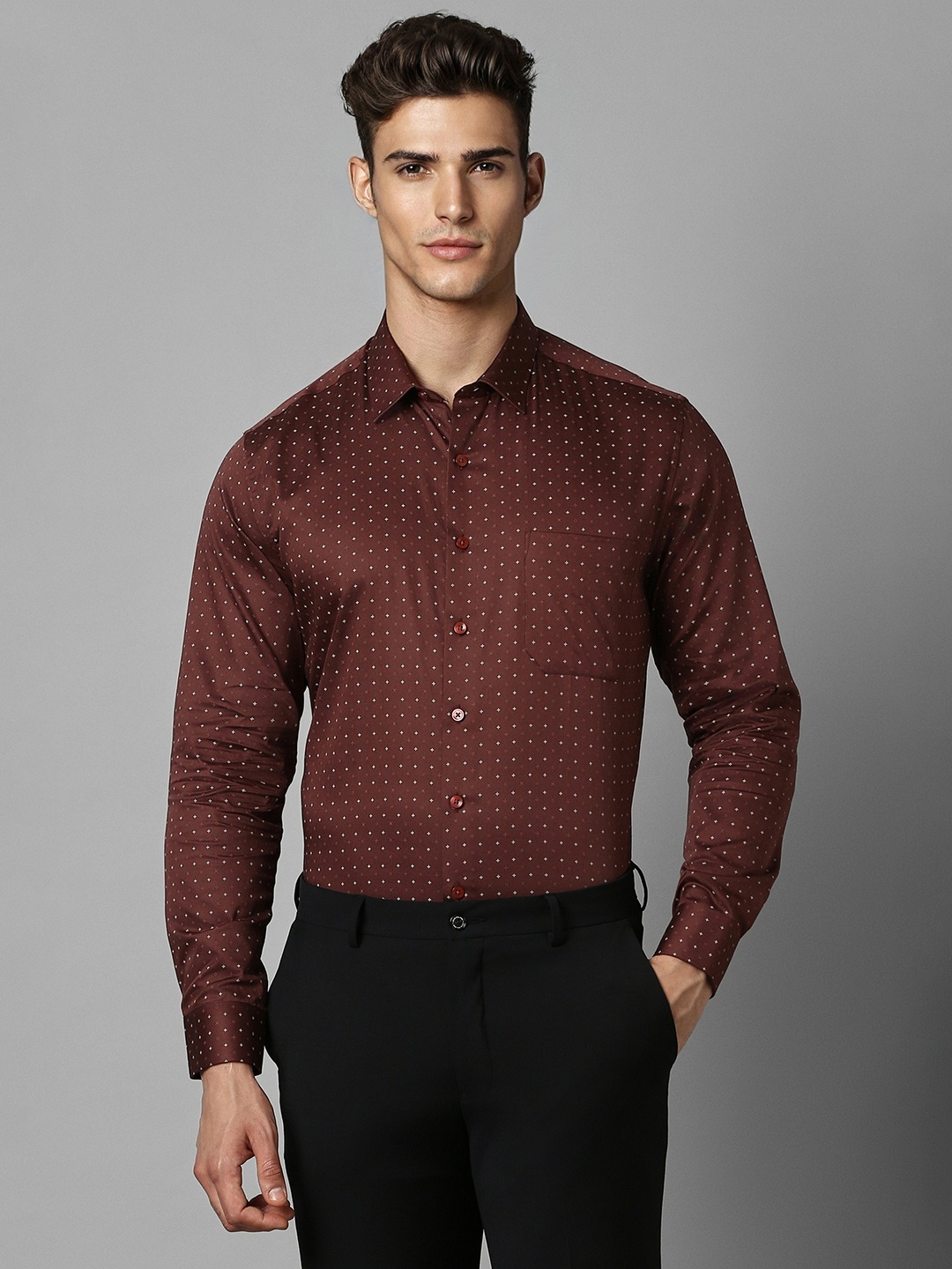 

Louis Philippe Men Maroon Slim Fit Opaque Printed Formal Shirt