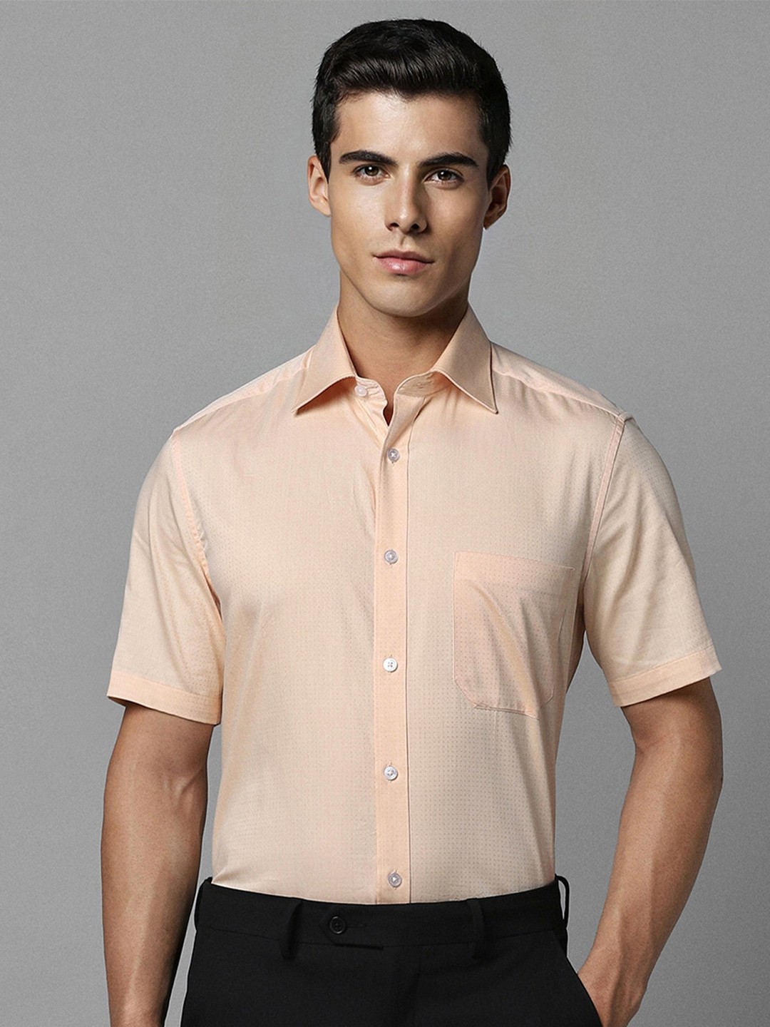 

Louis Philippe Textured Pure Cotton Formal Shirt, Peach