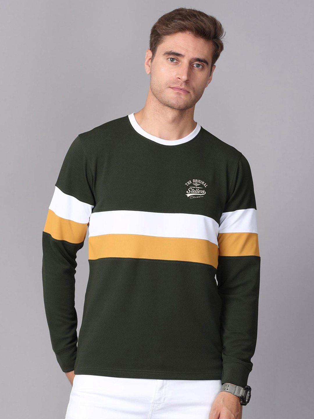 

STELLERS Striped Long Sleeves T-shirt, Olive