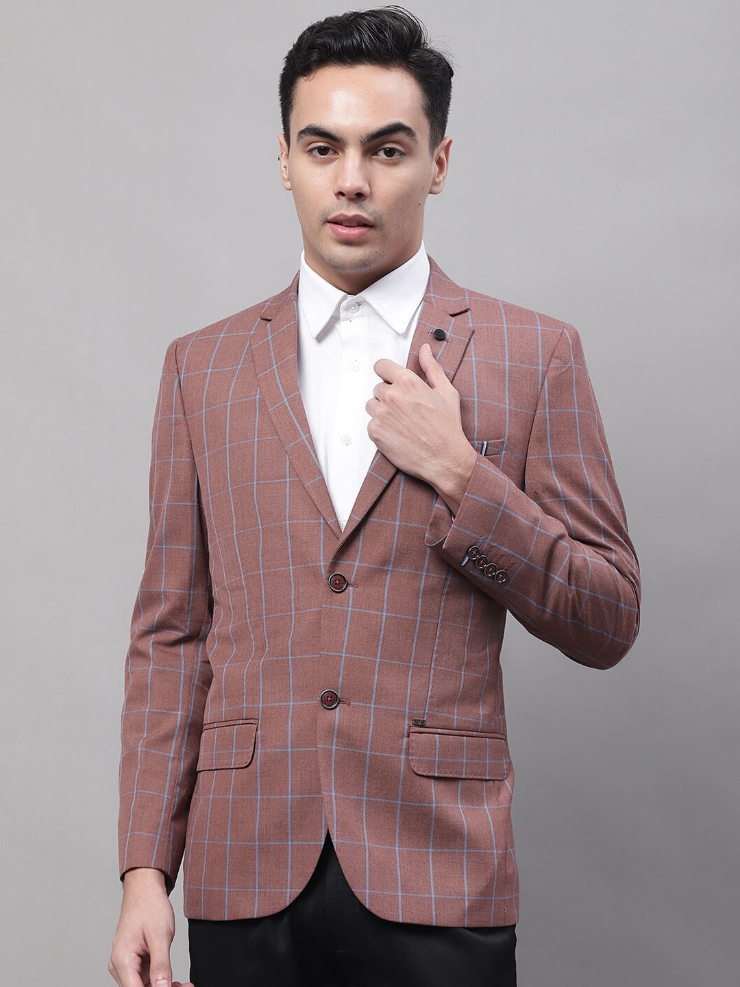 

Cantabil Men Checked Single-Breasted Formal Blazer, Rust