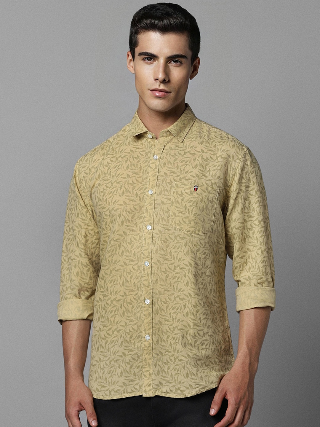 

Louis Philippe Jeans Slim Fit Floral Printed Spread Collar Casual Shirt, Yellow