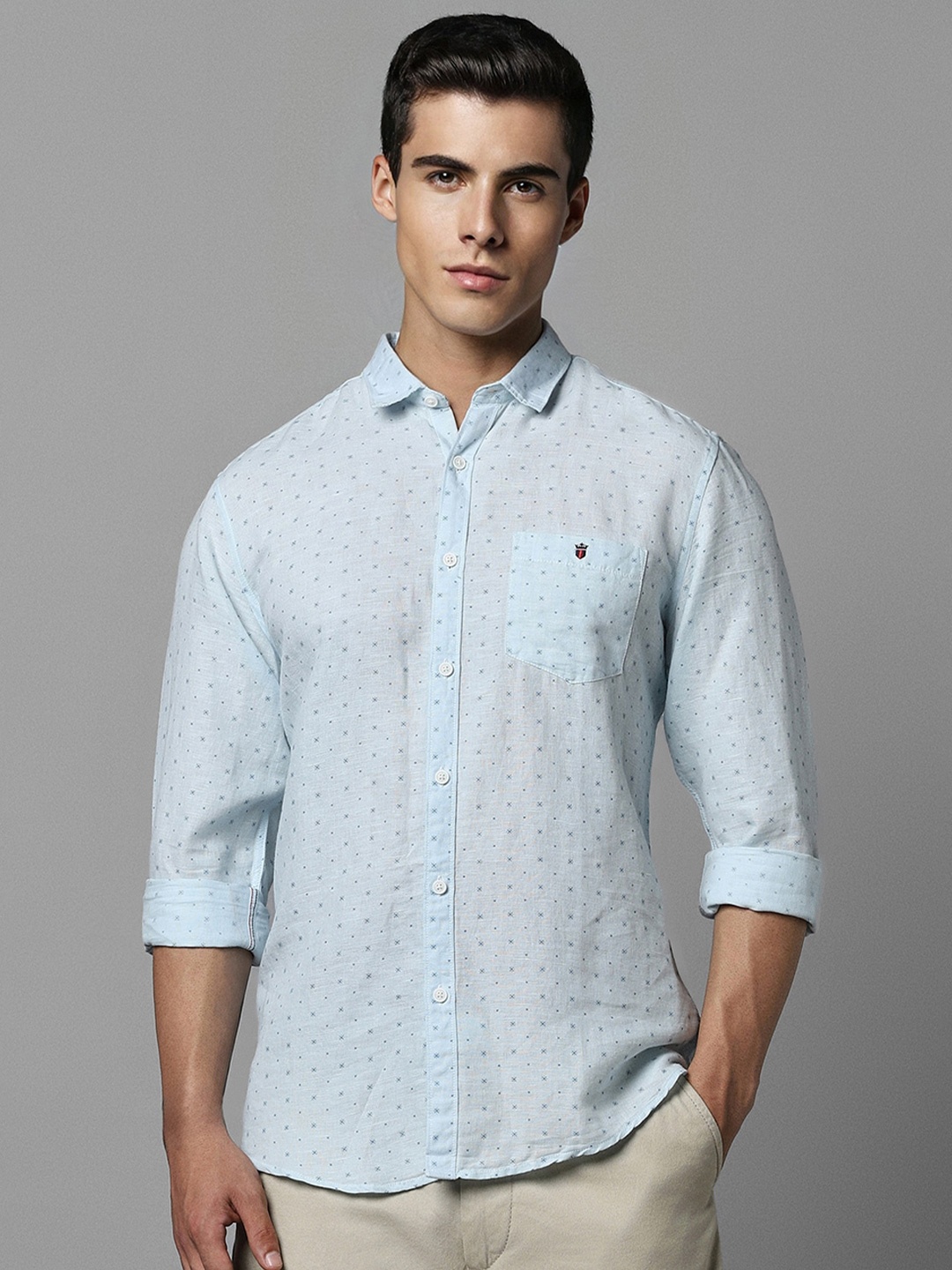 

Louis Philippe Jeans Slim Fit Micro Ditsy Printed Casual Shirt, Blue