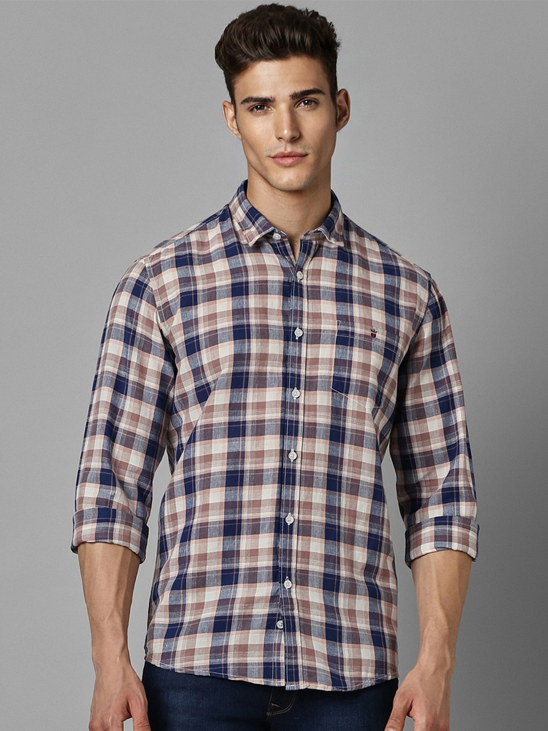 

Louis Philippe Jeans Slim Fit Checked Casual Shirt, Navy blue