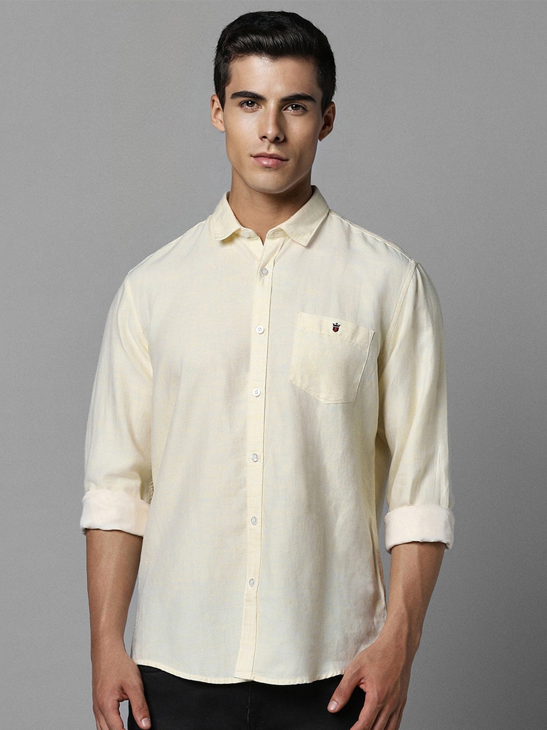 

Louis Philippe Jeans Slim Fit Spread Collar Cotton Linen Casual Shirt, Yellow