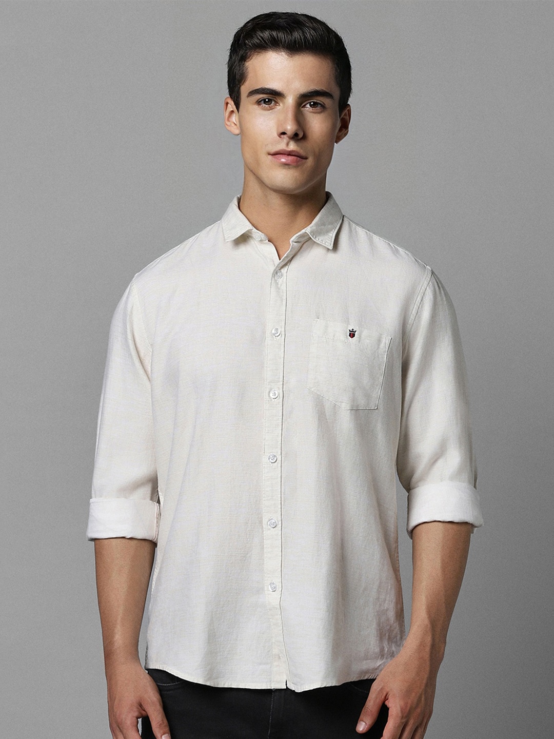 

Louis Philippe Jeans Slim Fit Spread Collar Cotton Linen Casual Shirt, Cream