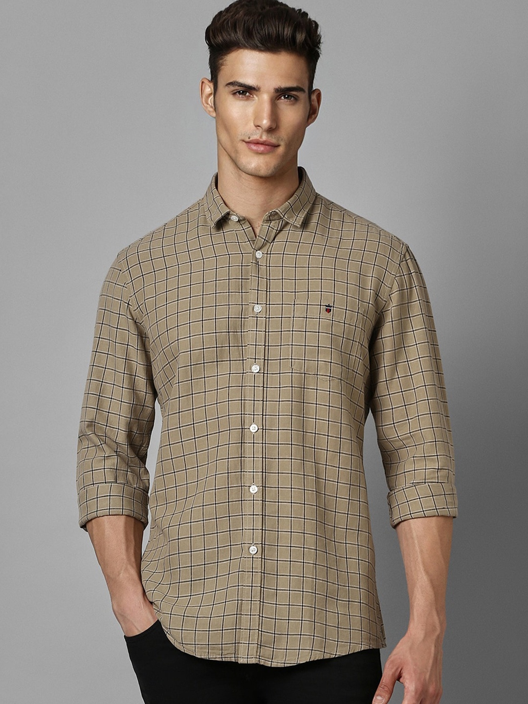 

Louis Philippe Jeans Checked Slim Fit Opaque Cotton Casual Shirt, Khaki