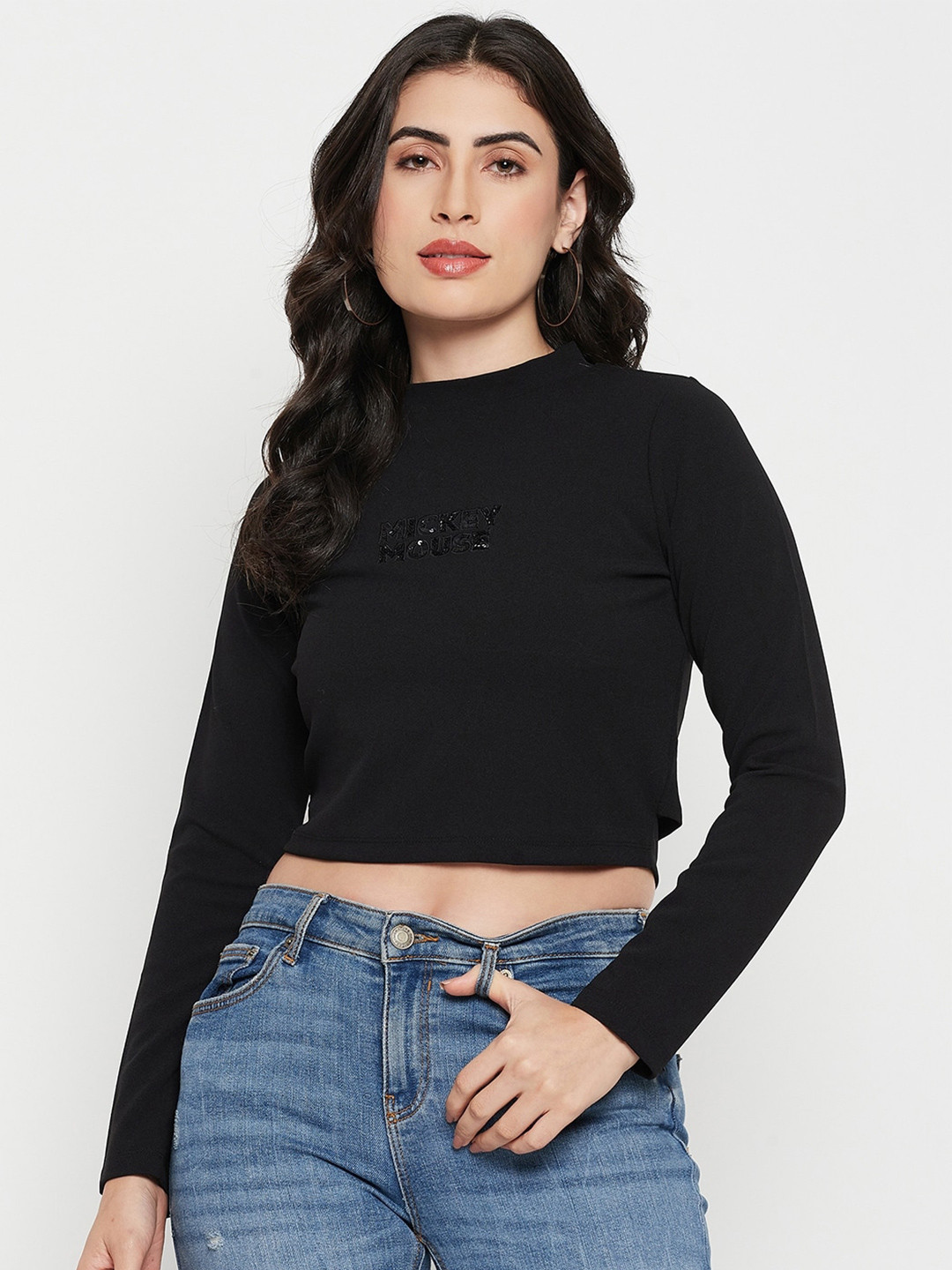 

Madame Typography Printed Round Neck Long Sleeve Top, Black