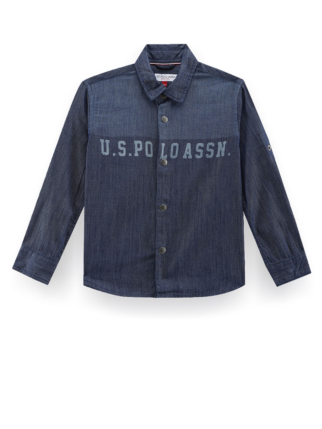 

U.S. Polo Assn. Kids Boys Classic Typography Printed Spread Collar Cotton Casual Shirt, Blue